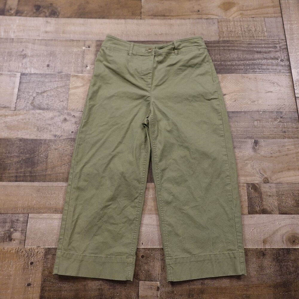 Talbots Wide Leg Crop Chino Pants Women's 4P Olive Green